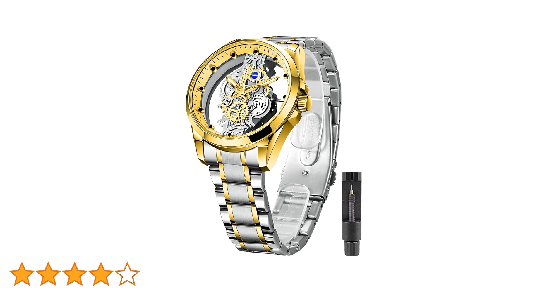Tiong Men's Clear Cover Quartz Watch Men Stainless Steel